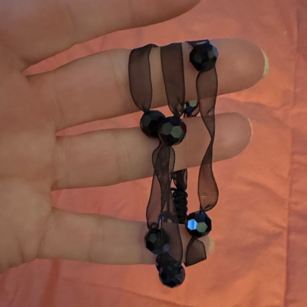 Black Beaded Ribbon Bracelet